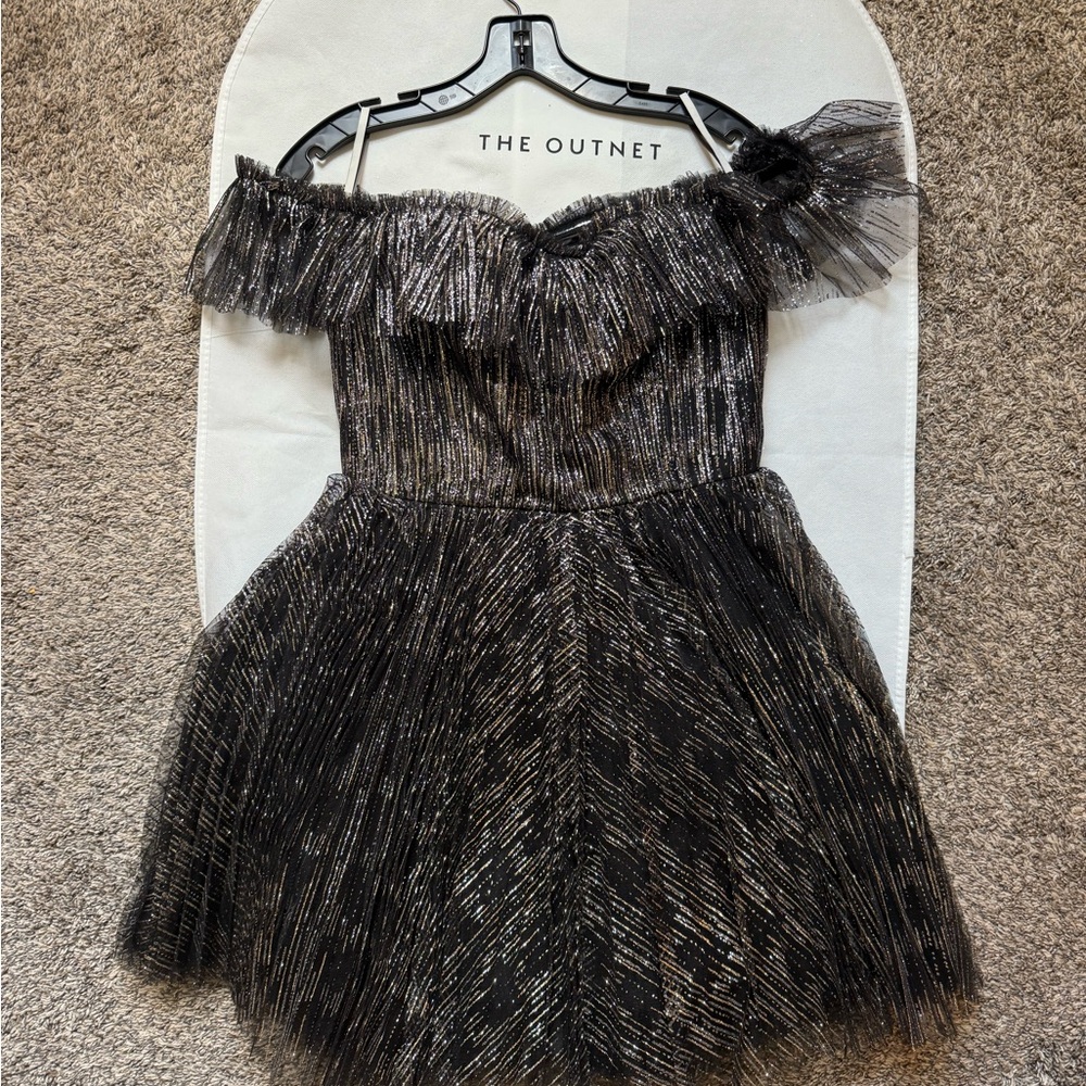 Monique Lhuillier Black Ruffled Tiered Cocktail Dress